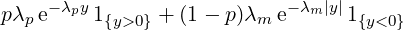 pλpe-λpy1{y>0} + (1 - p)λm e-λm|y|1{y<0}
